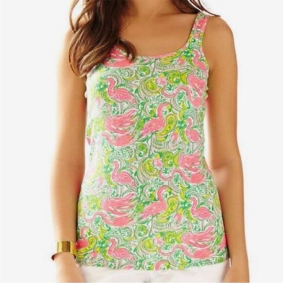 LILLY PULITZER | Tabbie Flamingo Resort Hot Wings Print Tank Top Women’s Size XS - Picture 10 of 11